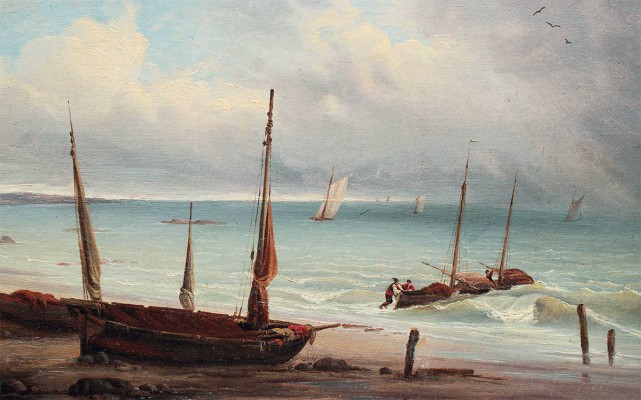 H. Deydier (Х. Дейдир). Морской пейзаж с лодками 